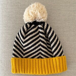 Kids Chevron Knit Pom-Pom Beanie - Black, cream, and Yellow